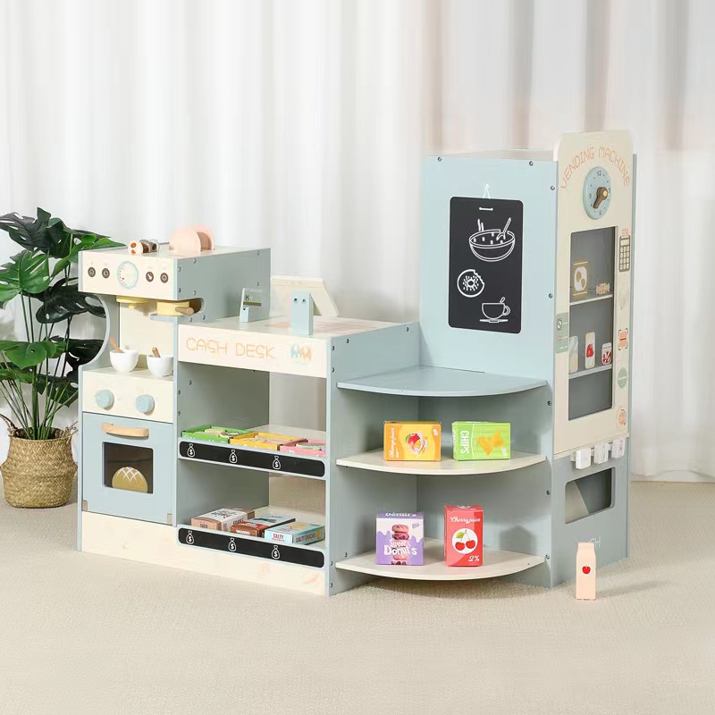 Toy Cash Register - Kids Wooden Grocery Store Play Set