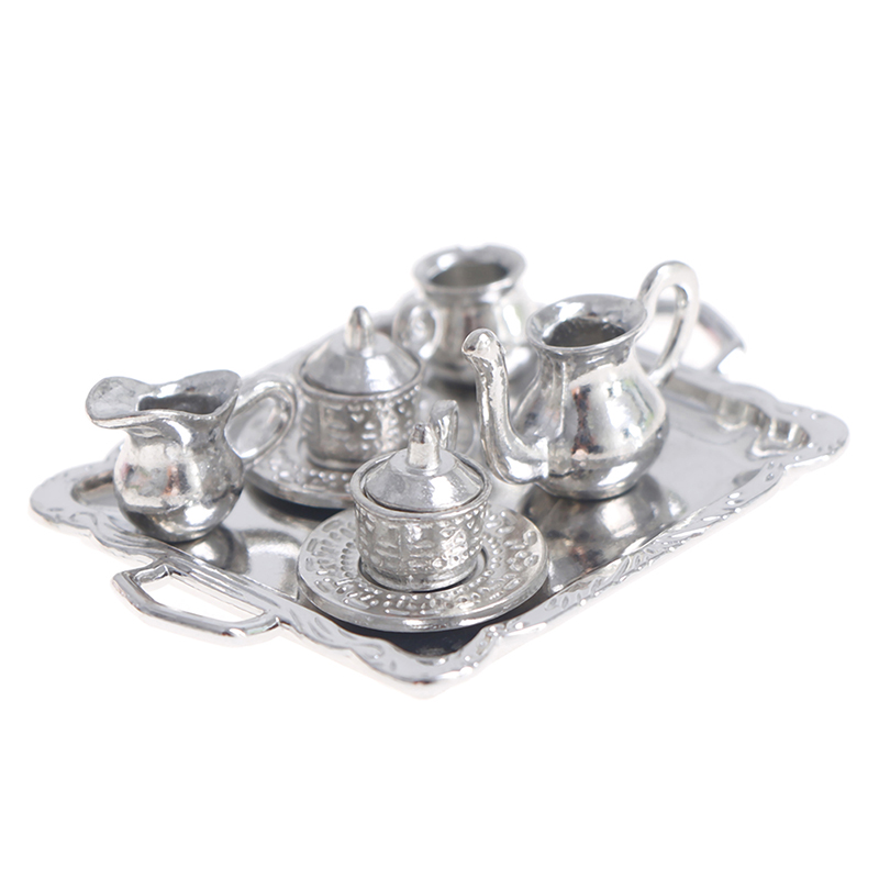 Play Kitchen Set - 10pcs/Set 1/12 Dollhouse Miniature Silver Metal