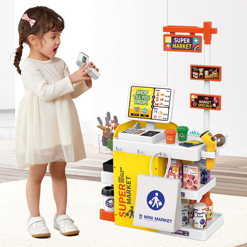 Toy Cash Register - Kids Mini Supermarket Checkout Counter Playset