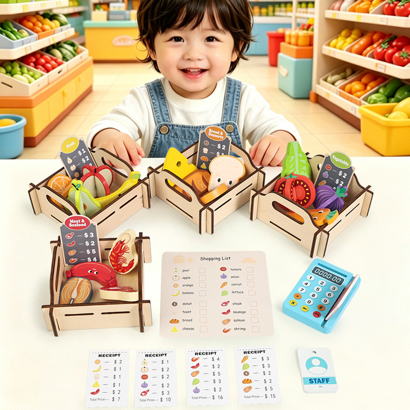 Wooden Supermarket Pretend Pla - Toy Cash Register recension och pris